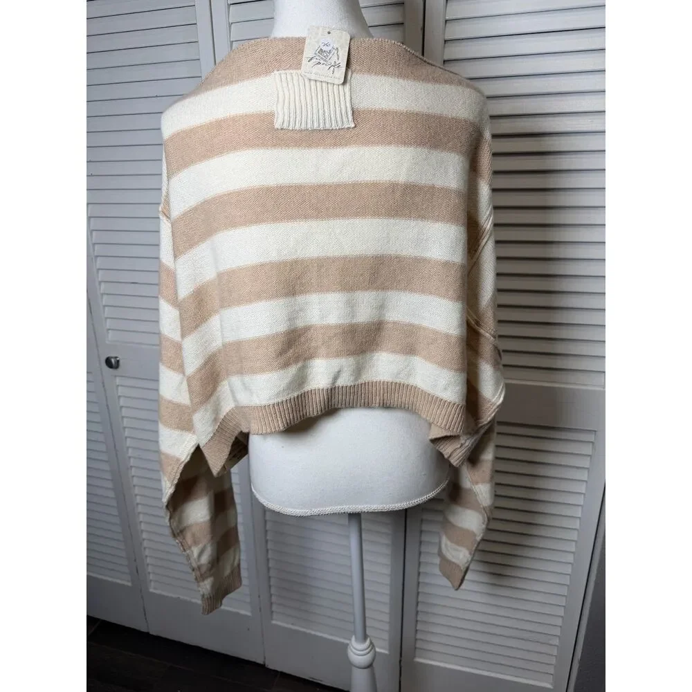 Free People Striped Into The Blue Crop Pullover Sweater Med NWT $108